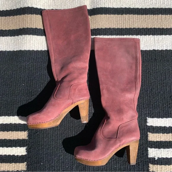 Sanita Plum Suede Wooden Clog Tall Boots size 6.5 - Picture 2 of 9